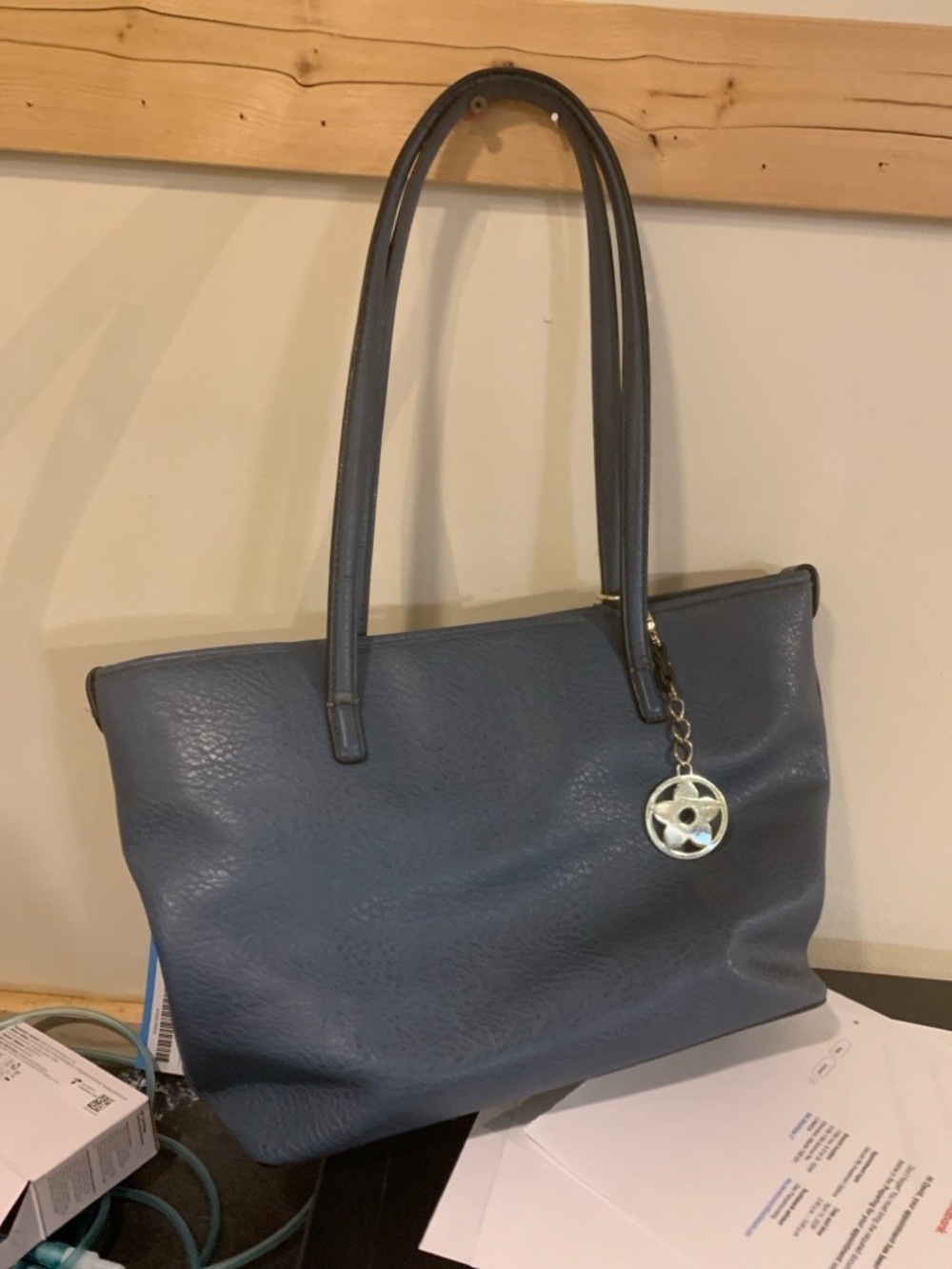 Naturalizer Blue Shoulder Tote with Star Charm Accent